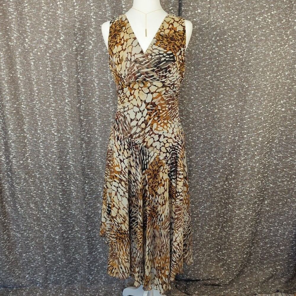 Chris McLaughlin Y2K Animal Print Asymmetric Dress Boho Festival Women's 6‎